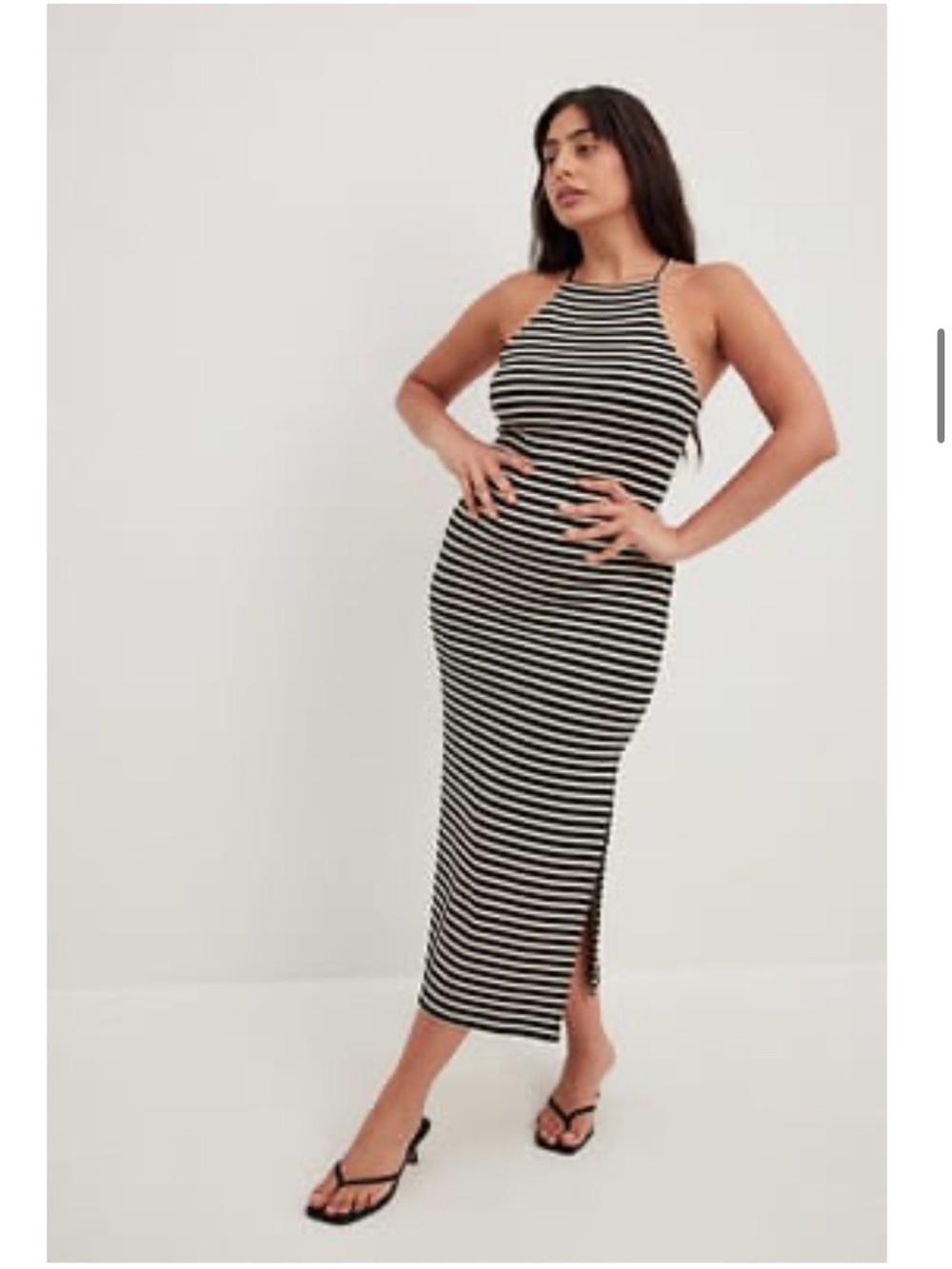 NA-KD Ribbed Midi Crossback Stripe Black White Bodycon Slip Dress XS